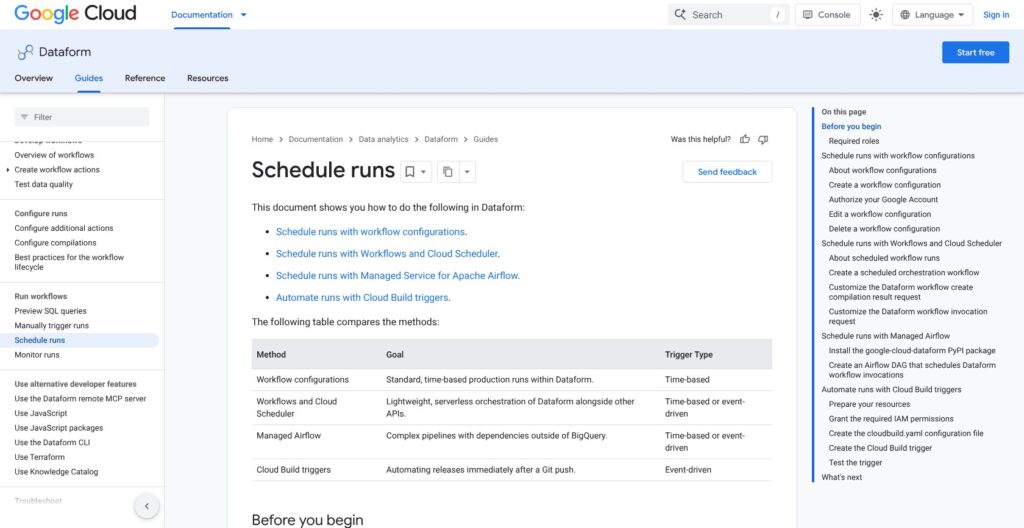 Dataform workflow configurations documentation, October 2026