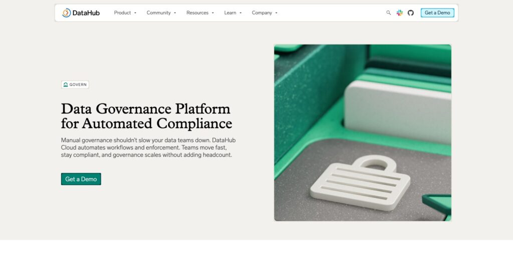 DataHub data governance product page, October 2026