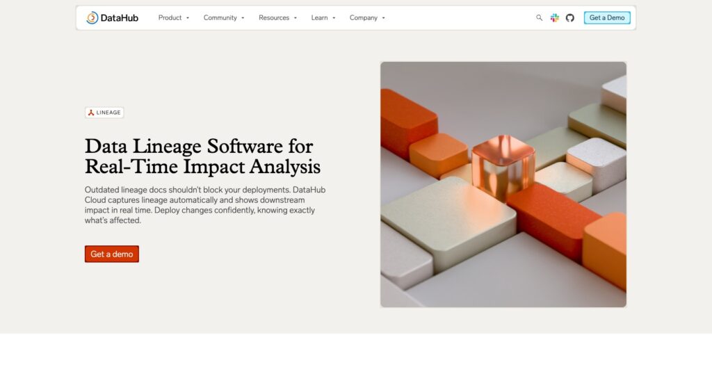 DataHub data lineage product page, October 2026