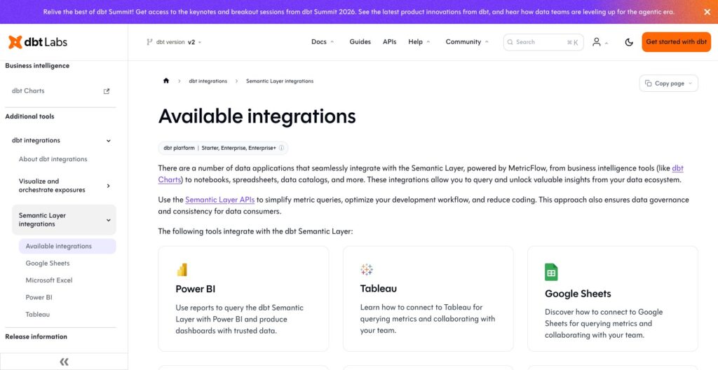 dbt Semantic Layer available integrations