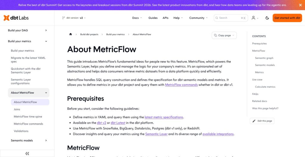 About MetricFlow documentation page