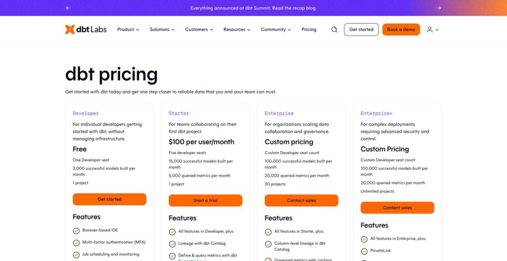 dbt pricing plans with queried metric allowances