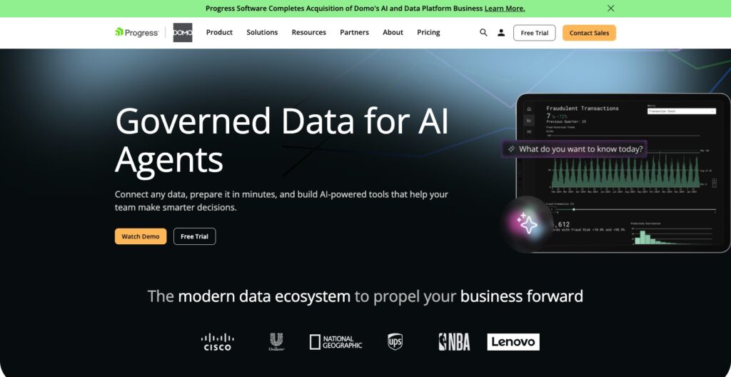 Domo homepage, October 2026