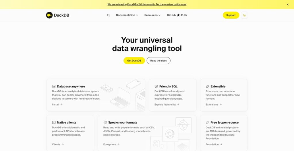 DuckDB homepage, October 2026