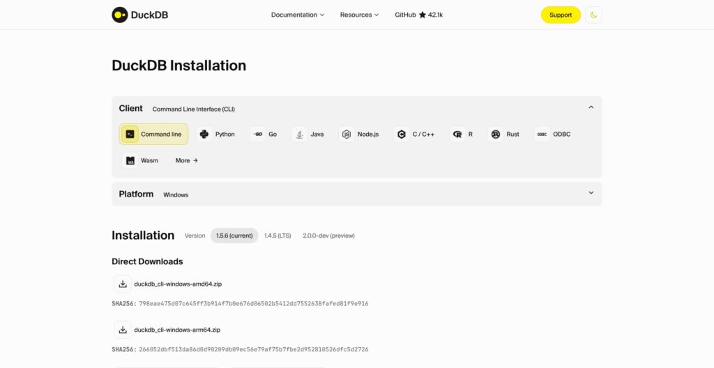 DuckDB install page, October 2026
