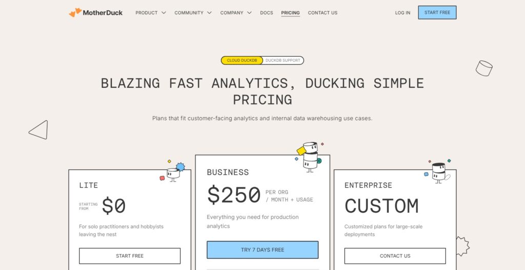 MotherDuck pricing page, October 2026