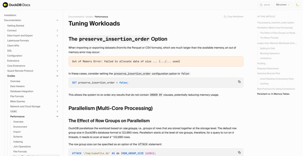 DuckDB workload tuning guide, October 2026