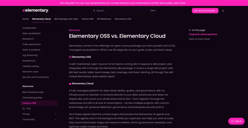 Elementary Cloud and open-source comparison documentation