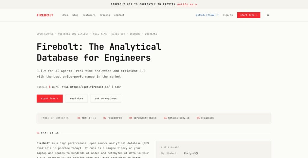Firebolt homepage, October 2026