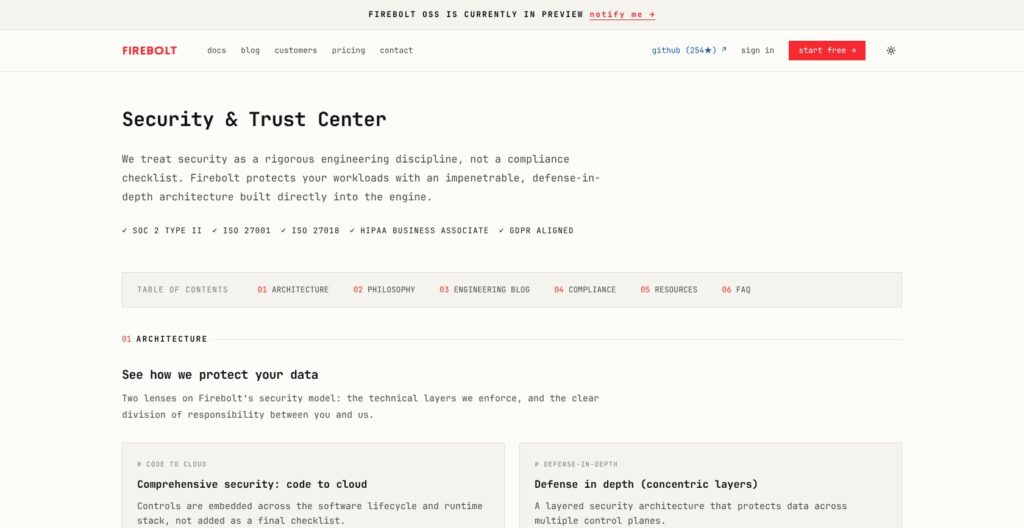 Firebolt Security and Trust Center, October 2026
