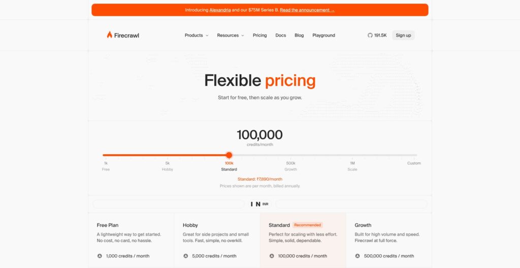 Firecrawl pricing page, October 2026