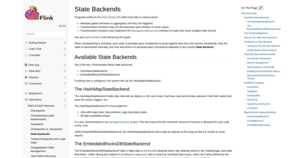 Apache Flink 2.3 state backends documentation, October 2026