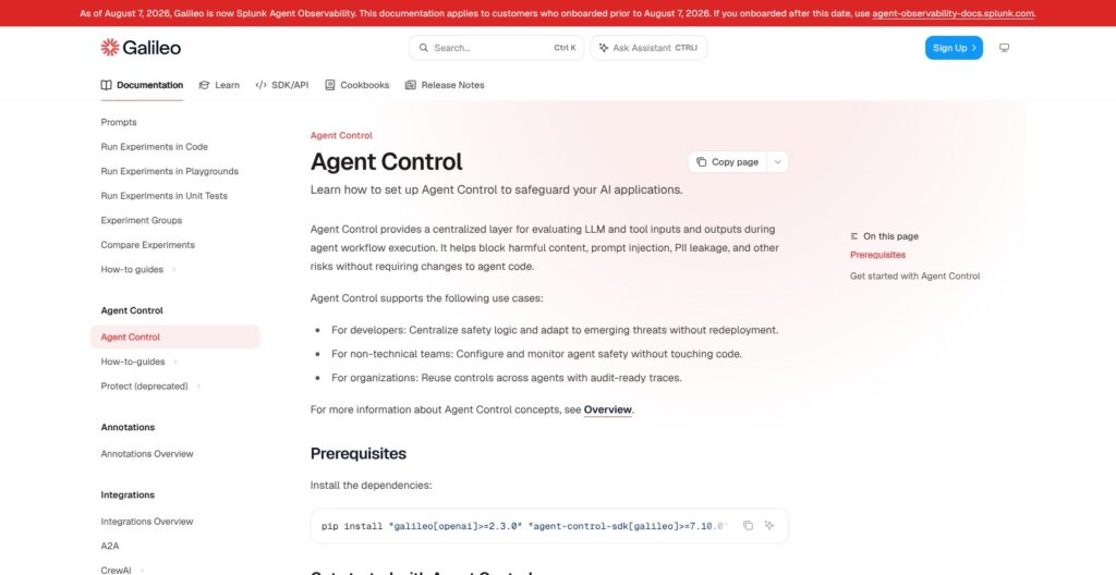 Galileo Agent Control documentation, October 2026
