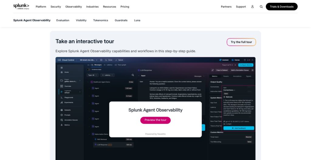Splunk Agent Observability (formerly Galileo) product page, October 2026