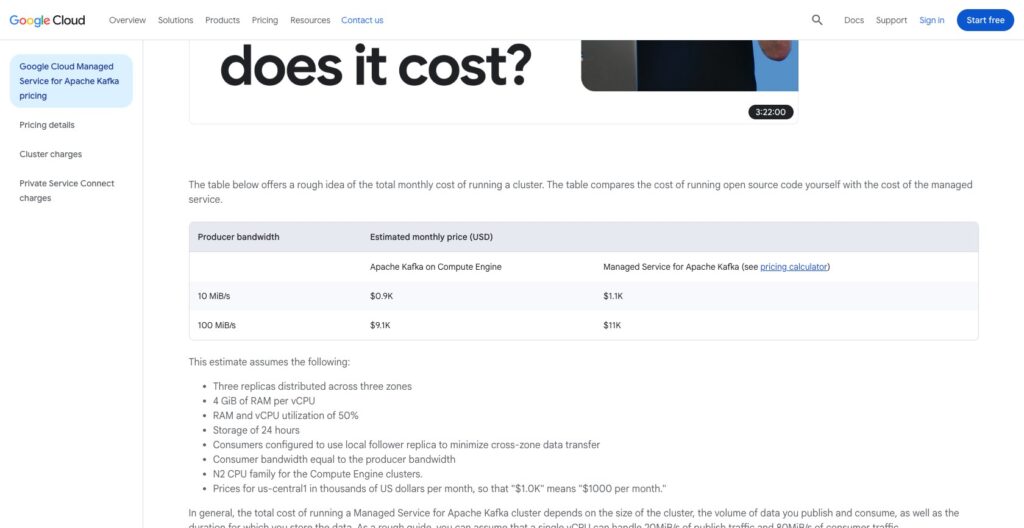 Google Cloud Managed Service for Apache Kafka pricing page, October 2026