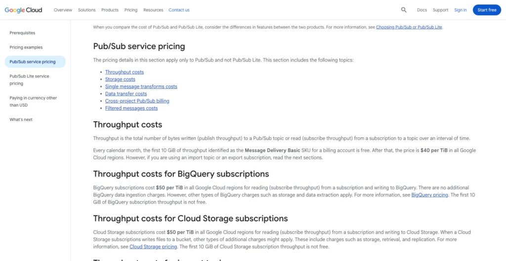 Google Pub/Sub pricing page, October 2026