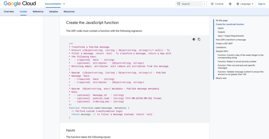 Google Pub/Sub JavaScript UDF single message transforms guide, October 2026