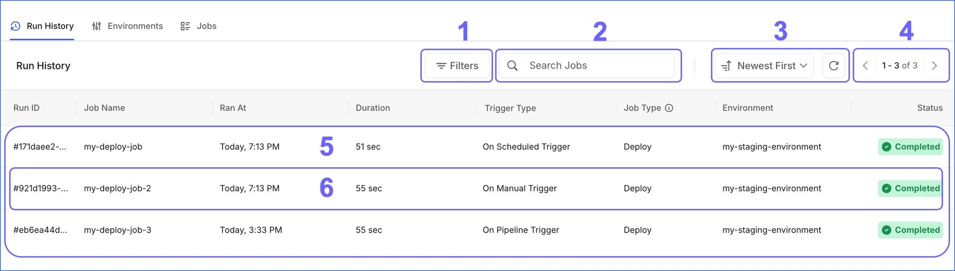 Hevo Edge dbt run history showing scheduled, manual, and pipeline-triggered jobs