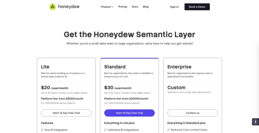 Honeydew pricing page, October 2026