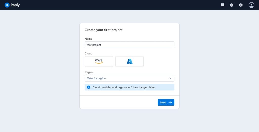 Polaris project creation screen showing provider, region, and project settings