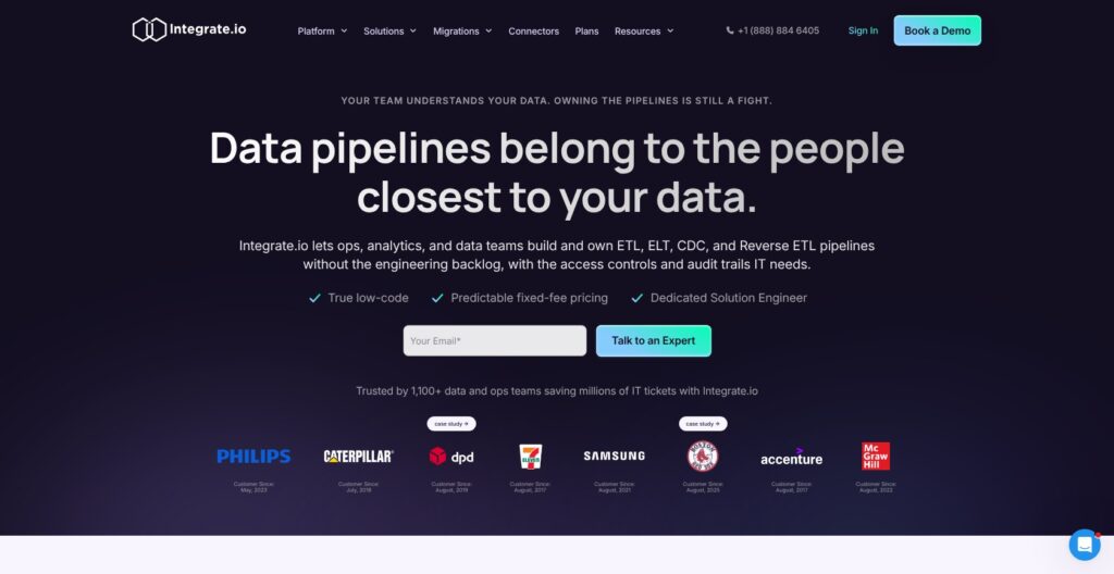 Integrate.io homepage, October 2026