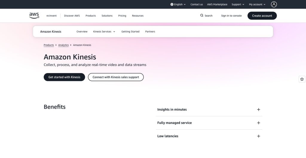 Amazon Kinesis homepage, October 2026