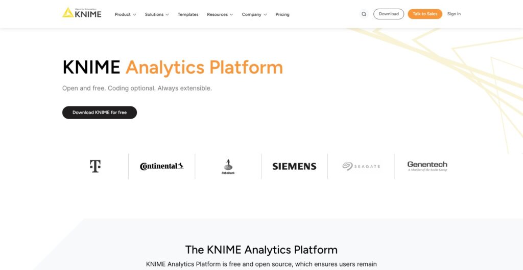 KNIME Analytics Platform product page, October 2026