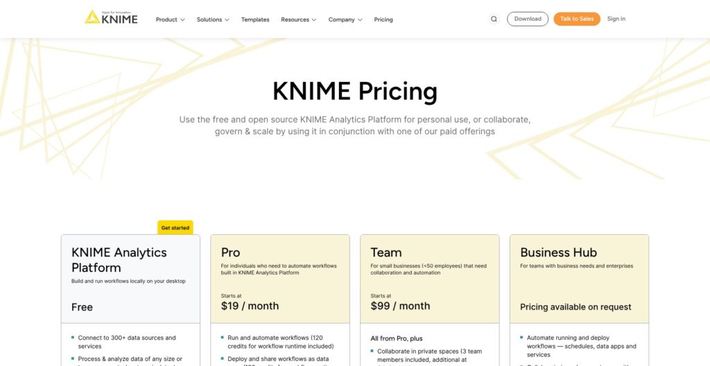 KNIME Hub pricing page, October 2026