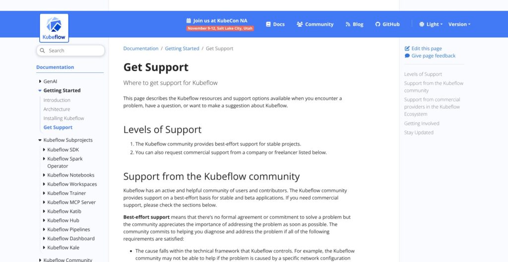 Kubeflow commercial support page, October 2026