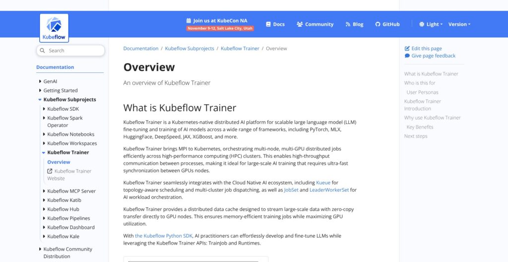 Kubeflow Trainer overview, October 2026