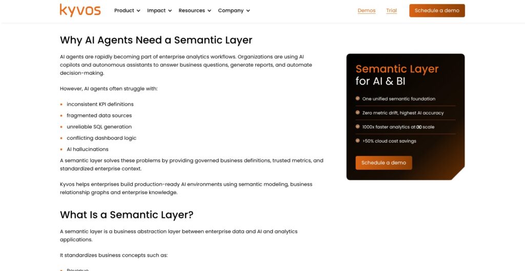 Kyvos semantic layer for AI agents page, October 2026