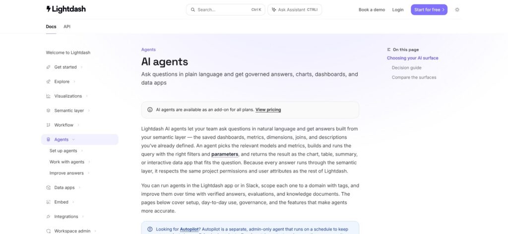 Lightdash AI agents documentation, October 2026