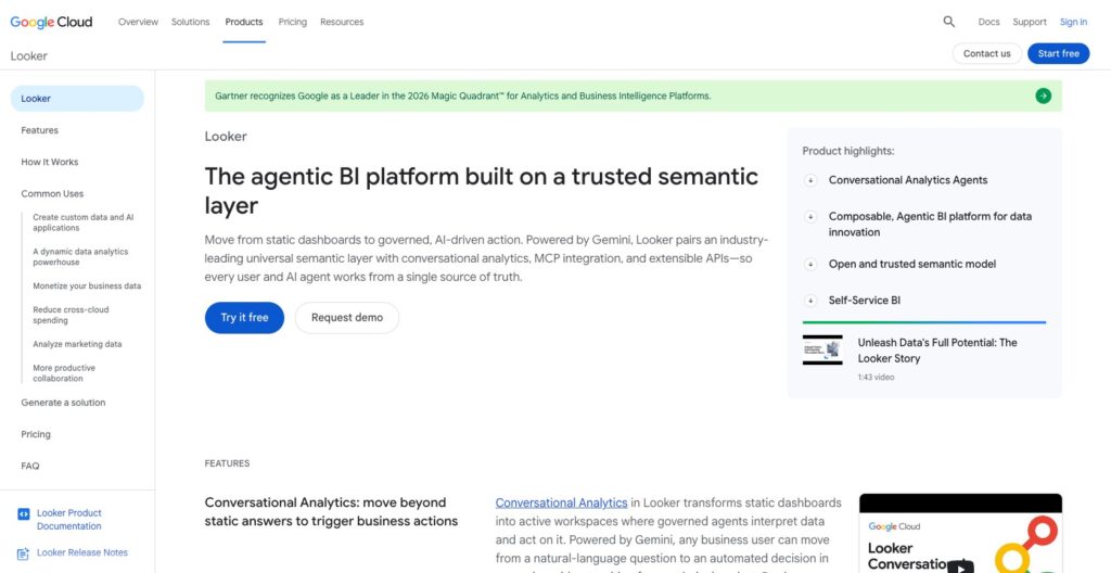 Looker product page on Google Cloud, October 2026