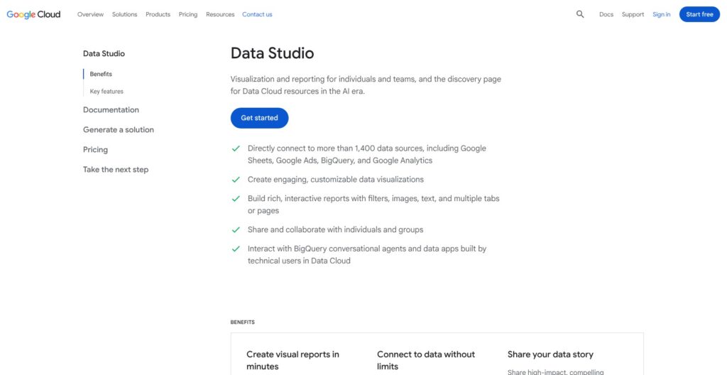 Looker Studio (Data Studio) product page on Google Cloud, October 2026
