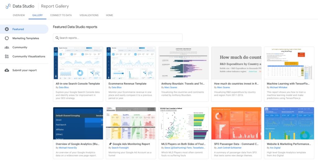 Looker Studio template gallery, October 2026