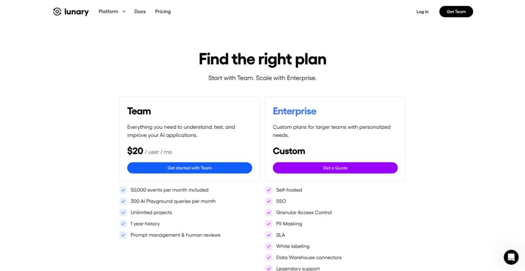 Lunary pricing page, October 2026