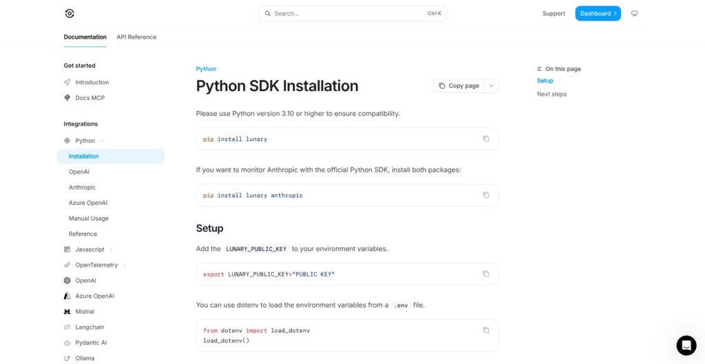 Lunary Python SDK setup guide, October 2026