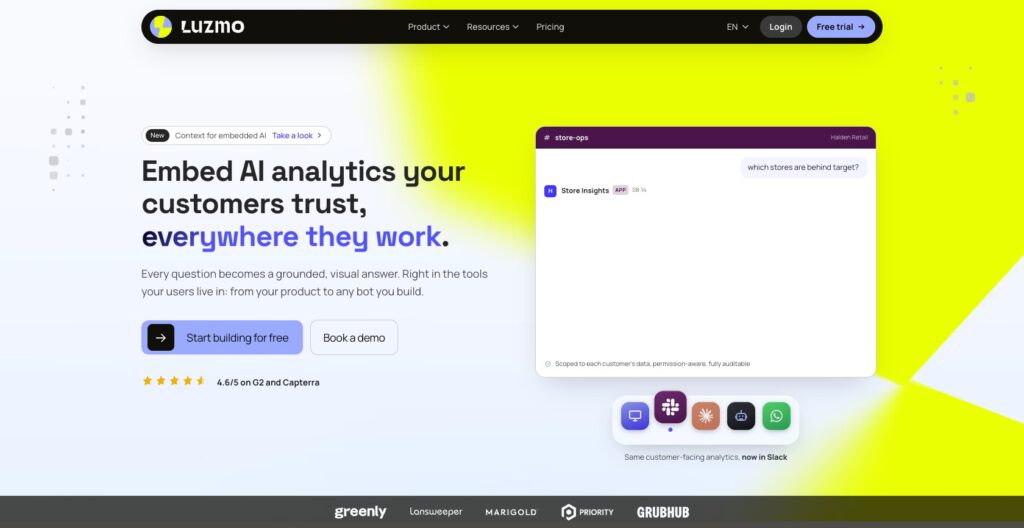 Luzmo homepage, October 2026