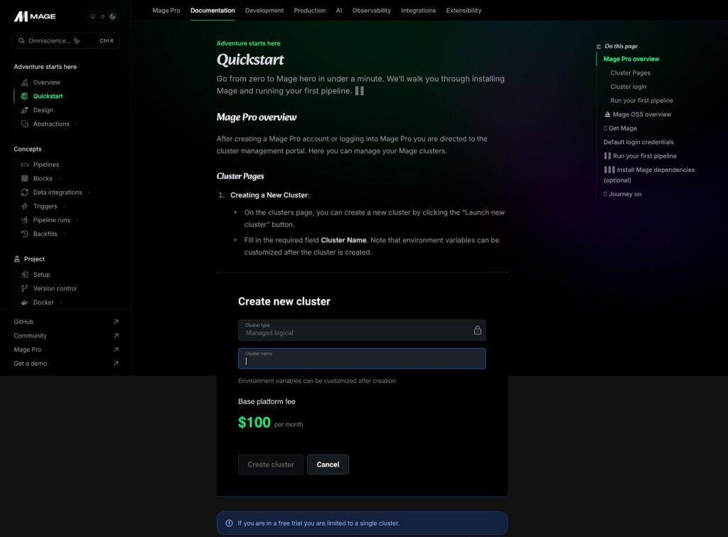 Mage official Quickstart documentation