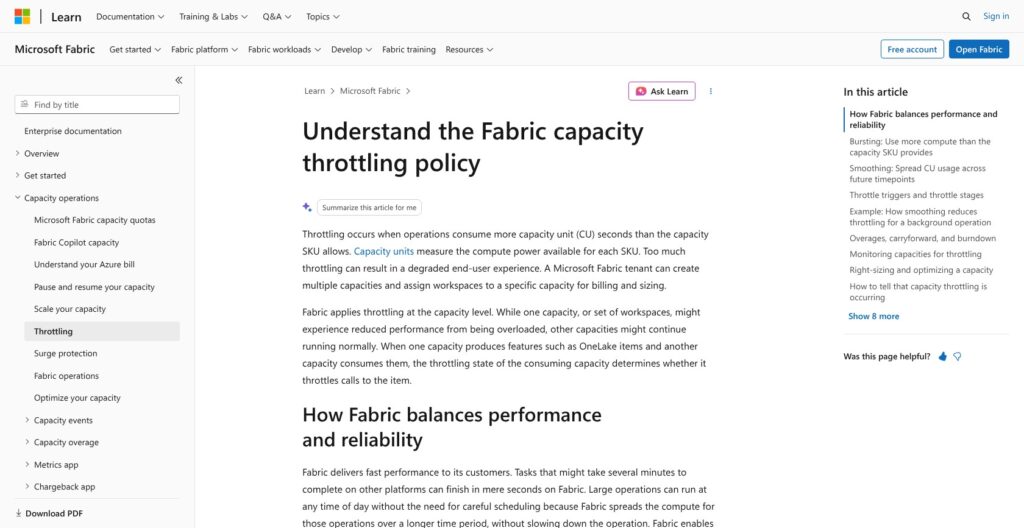 Microsoft Fabric capacity throttling guide, October 2026