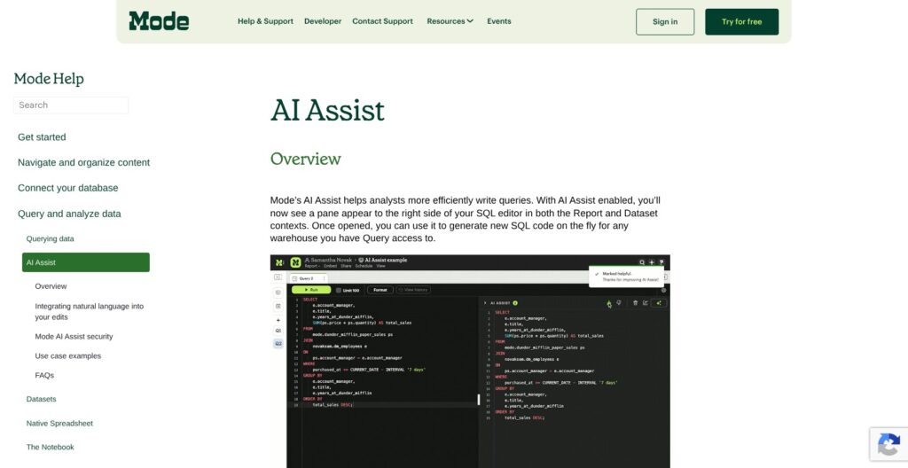 Mode AI Assist documentation, October 2026