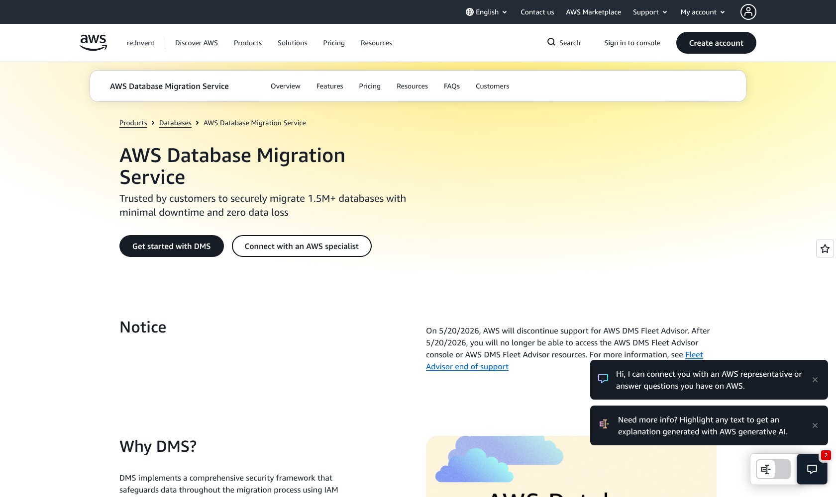 AWS Database Migration Service product page