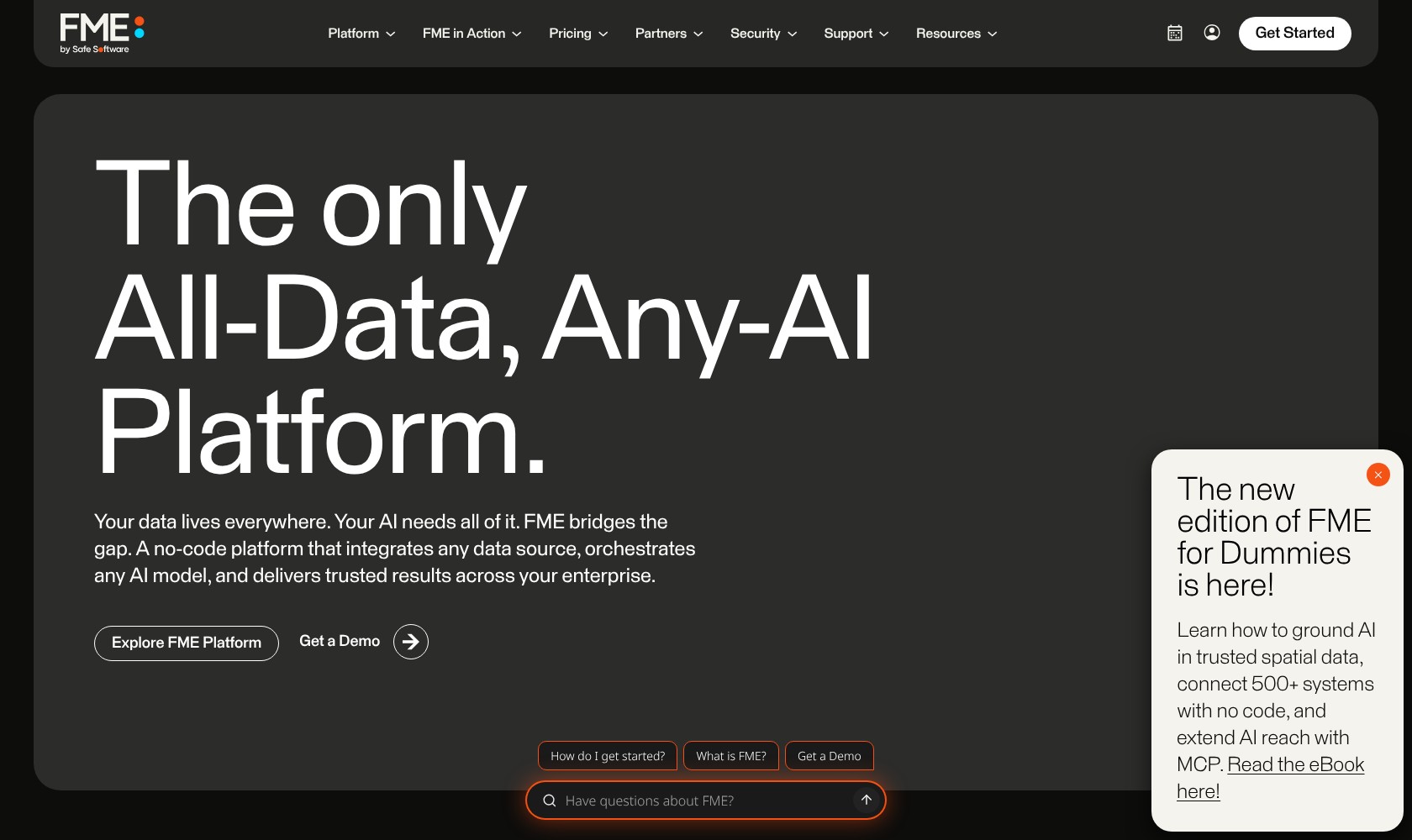 FME homepage introducing its data integration platform