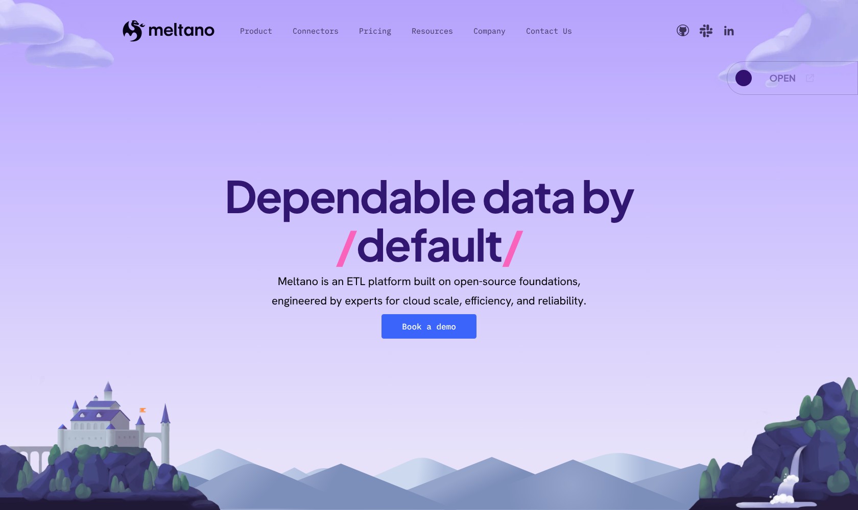Meltano homepage describing its open-source ETL platform