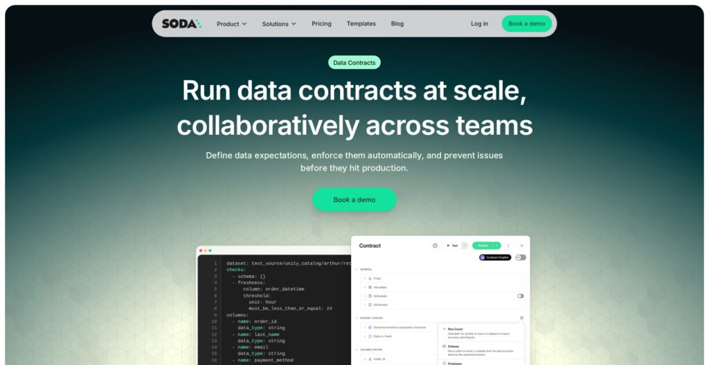 Soda data contracts page, October 2026