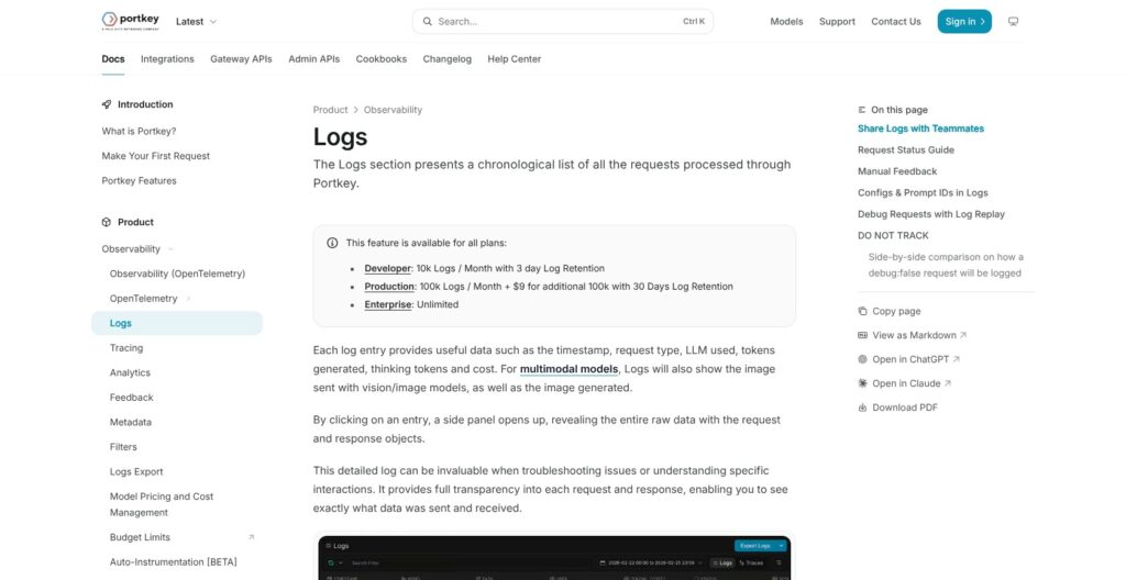Portkey logs, October 2026