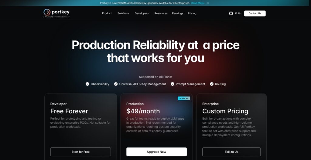 Portkey pricing, October 2026
