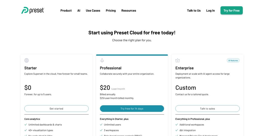 Preset pricing page, October 2026