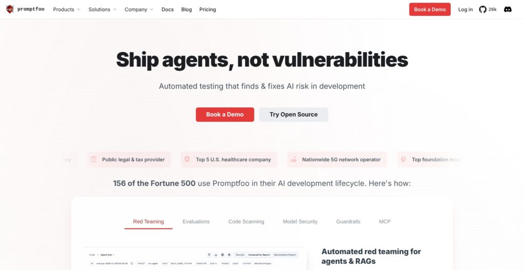 Promptfoo homepage, October 2026