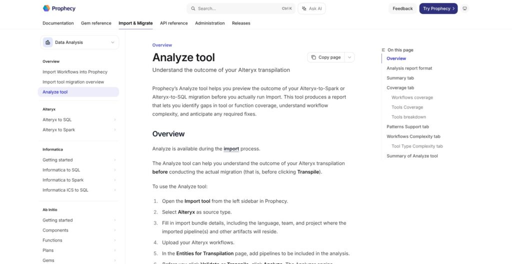 Prophecy Alteryx migration analysis report, October 2026